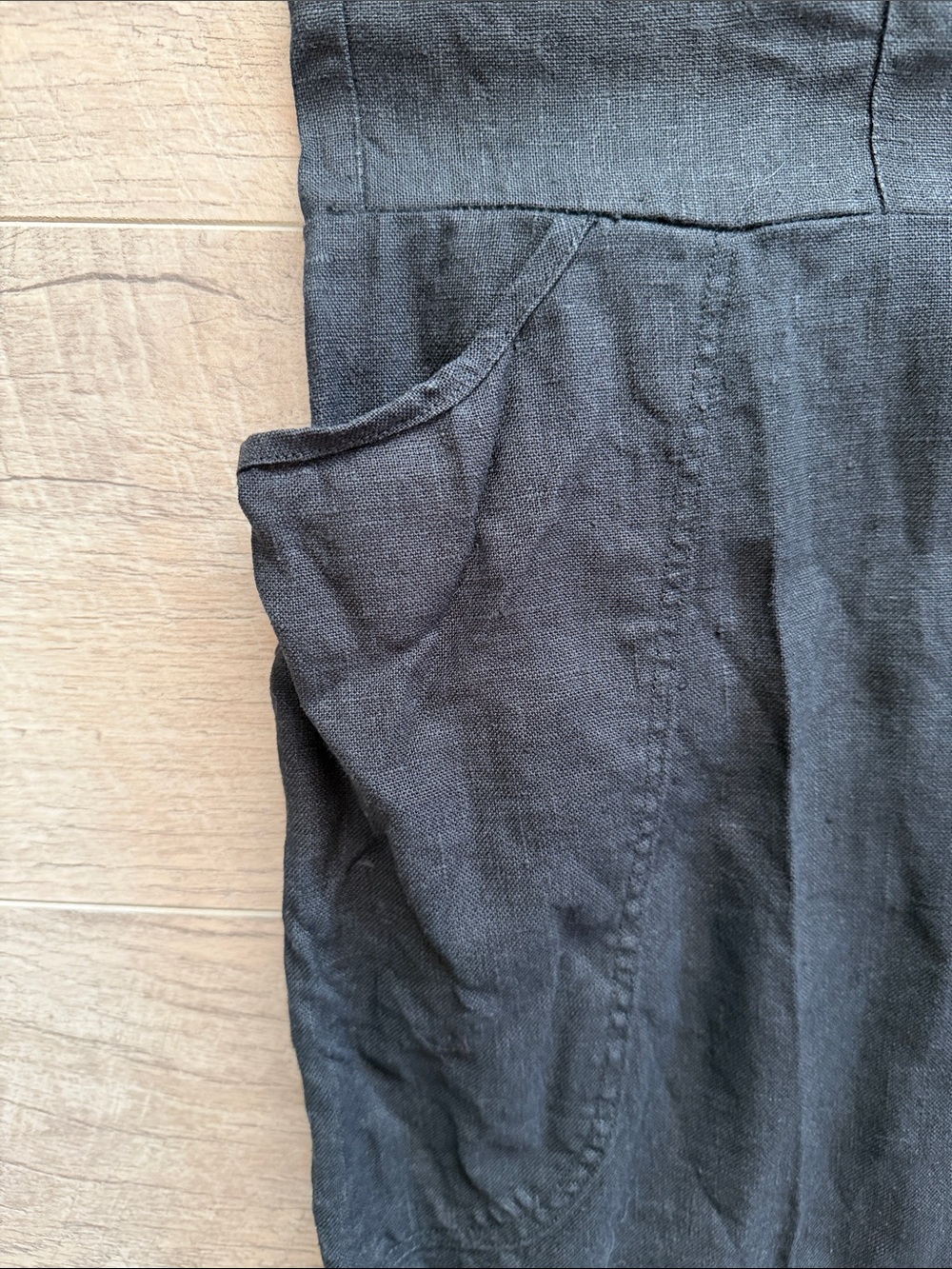 FLAX 100% Linen Black Maxi Dress with Pockets - Picture 4 of 8